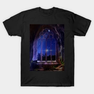 Surreal Gothic Cathedral Cave in Moonlight T-Shirt